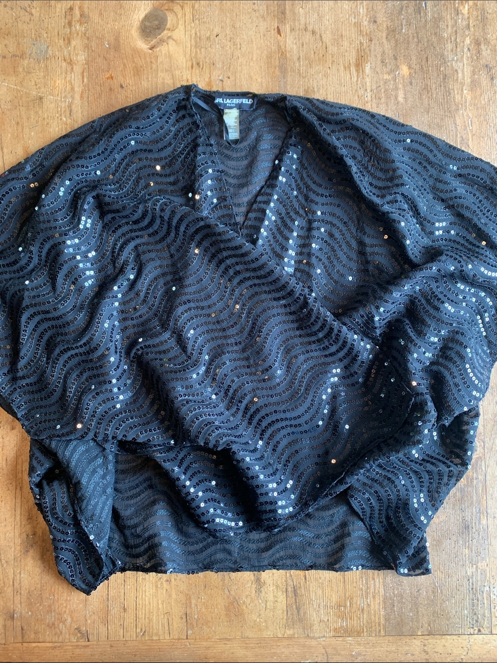 Karl Lagerfeld Black Textured Wave Sequin Wrap
